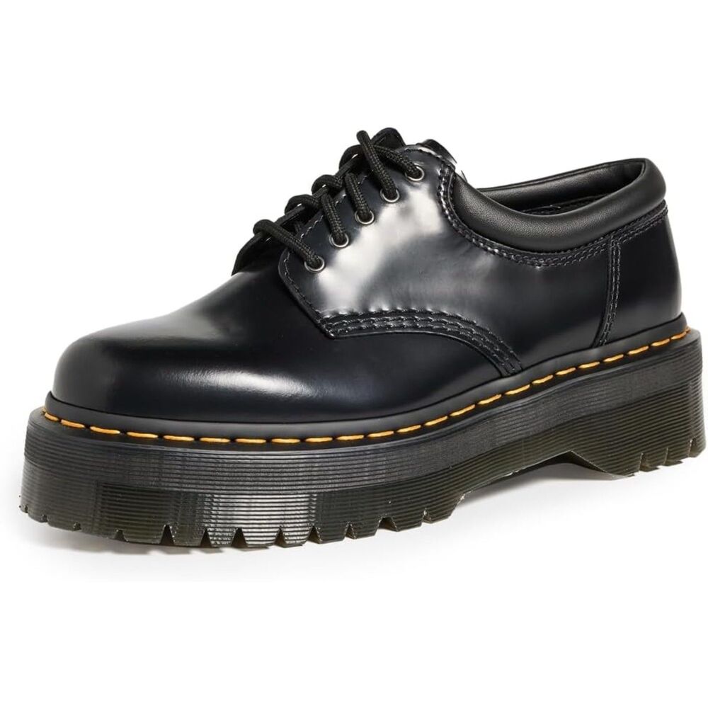 Dr Martens 8053 Quad 5-Eye Black Leather Platform Shoes Unisex Women's 7 Men's 6